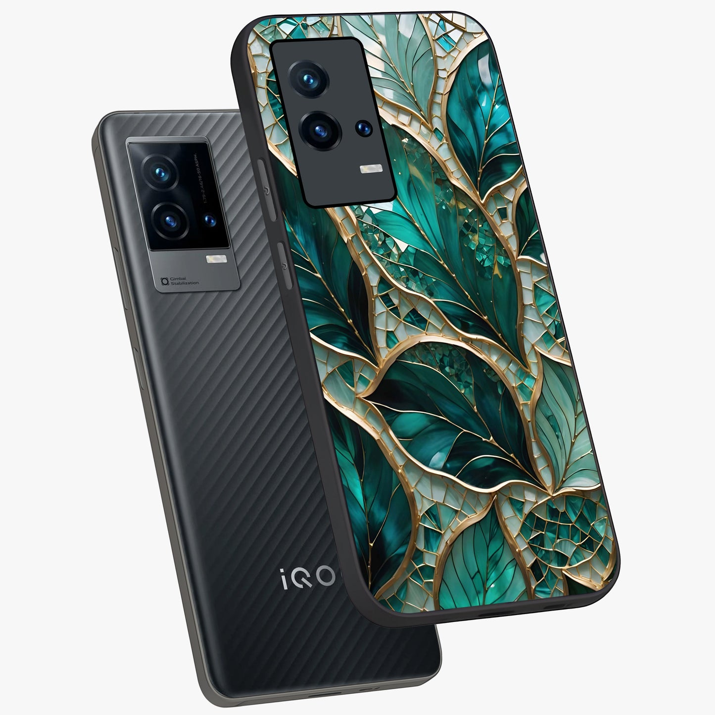 Emerald Leaf Glass Glass Case displayed in angled mockup highlighting botanical leaf illustration with elegant natural aesthetic.