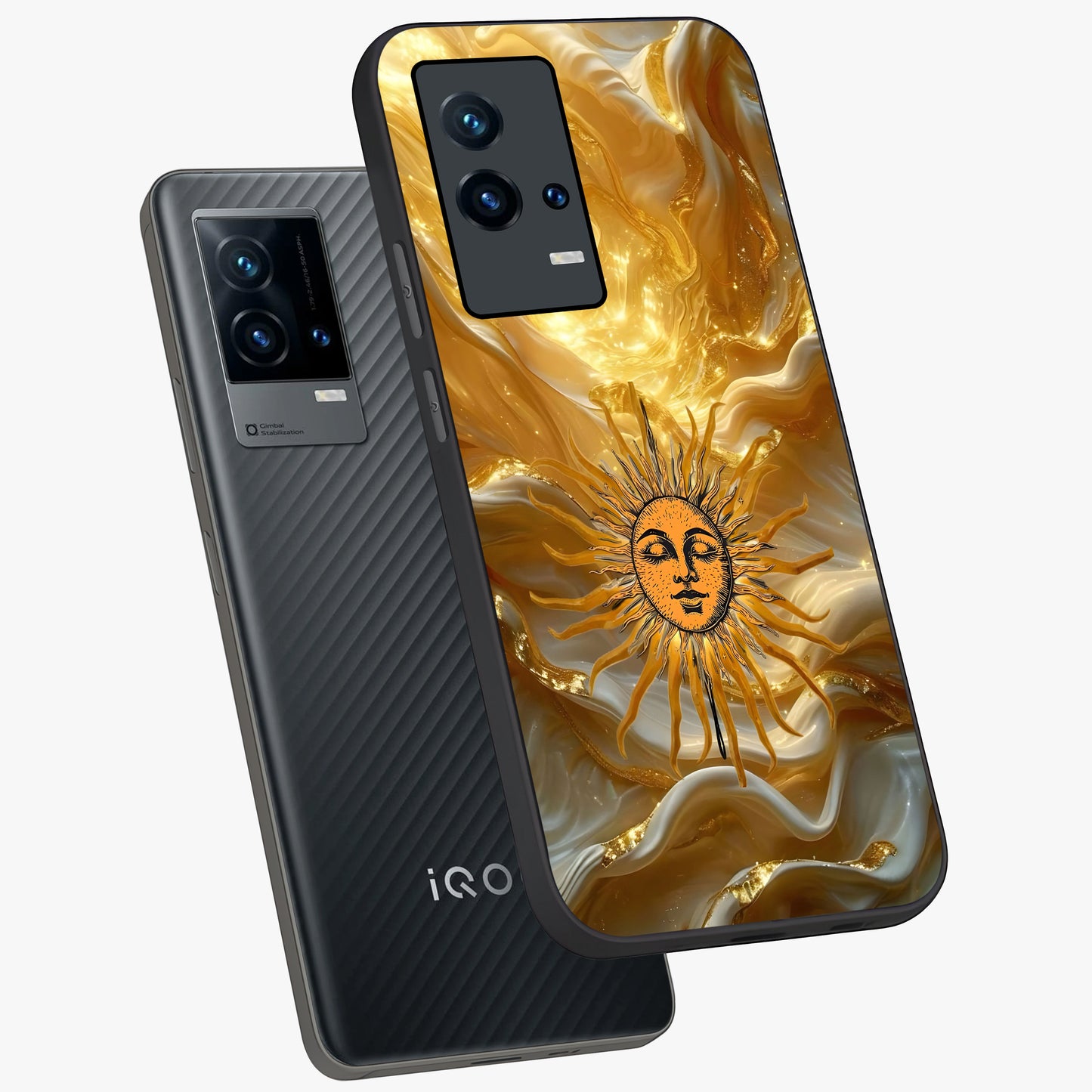 Eternal Golden Glow Glass Case displayed in angled mockup highlighting glowing golden aesthetic design with elegant style.