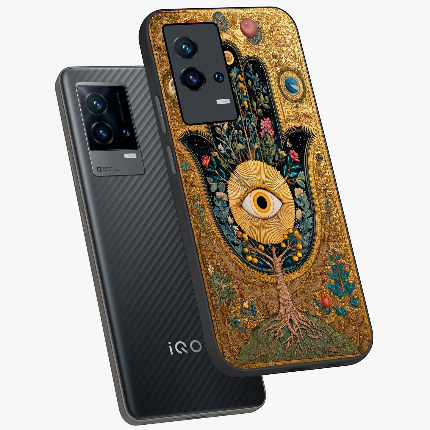 Ethereal Evil Eye Glass Case displayed in angled mockup highlighting protective evil eye symbol with spiritual aesthetic design.