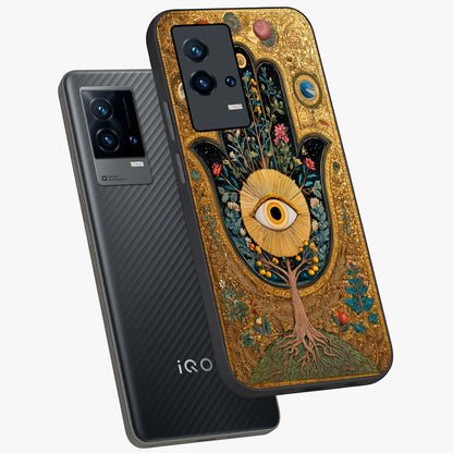 Ethereal Evil Eye Glass Case displayed in angled mockup highlighting protective evil eye symbol with spiritual aesthetic design.