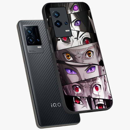 Eyes of Destiny Glass Case displayed in angled mockup highlighting bold eye illustration with mystical aesthetic style.