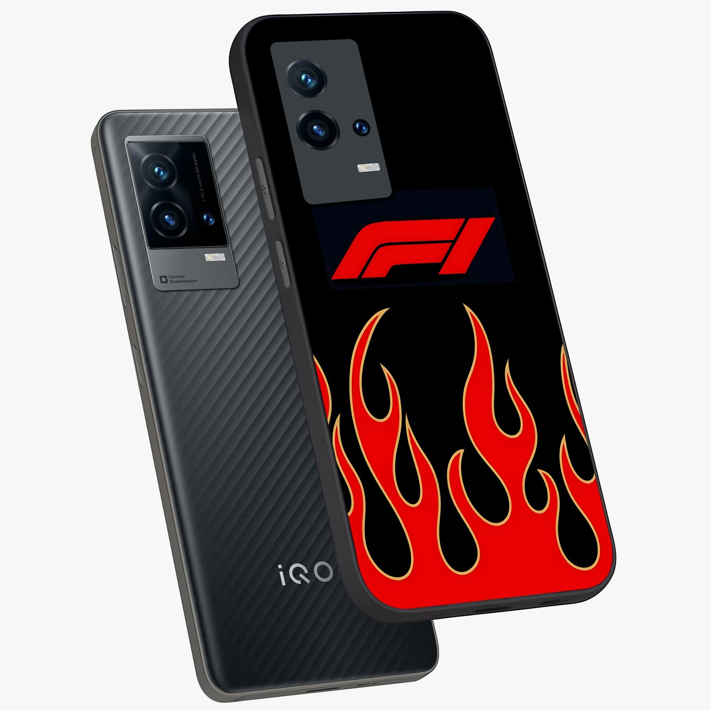 Fire F11 Glass Case displayed in angled mockup highlighting bold fire inspired graphic with energetic aesthetic style.