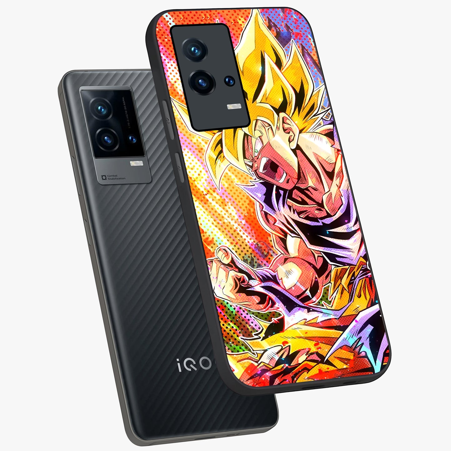 Firing Goku Glass Case displayed in angled mockup highlighting dynamic anime character design with action aesthetic.