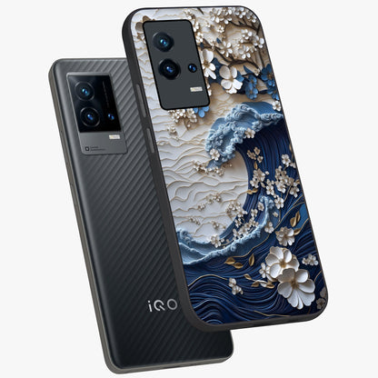 Floral Wave Origami Glass Case displayed in angled mockup highlighting geometric origami flower design with modern aesthetic style.