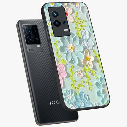 Frosted Petal Garden Glass Case displayed in angled mockup highlighting delicate flower petal design with calm garden aesthetic.