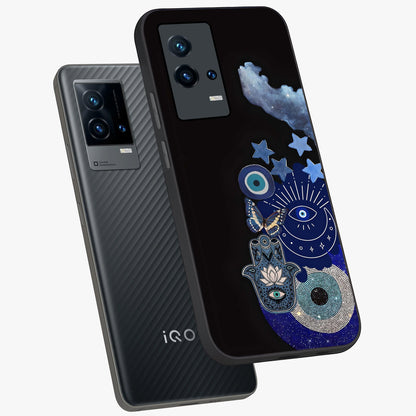 Galactic Charm Cluster Glass Case displayed in angled mockup highlighting luminous galaxy inspired design with dreamy aesthetic.