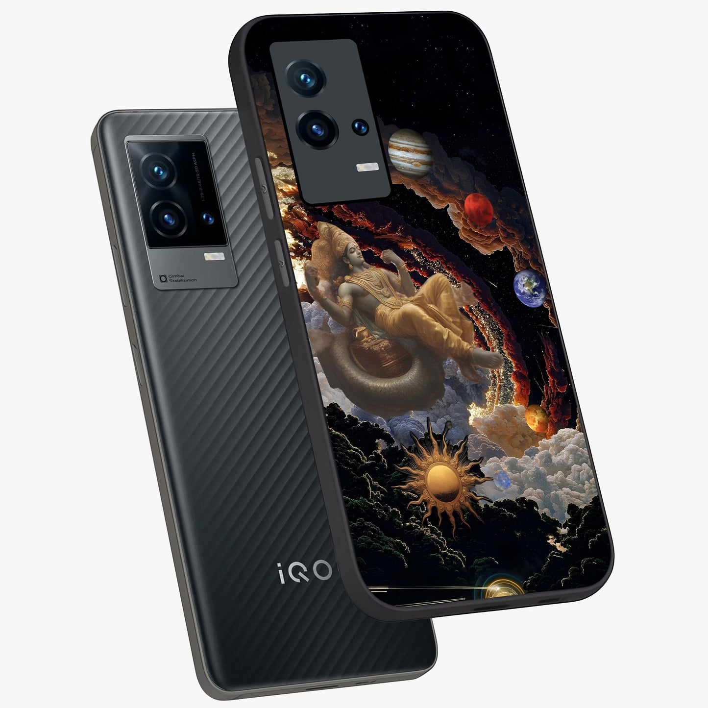 Galactic Divine God Glass Case displayed in angled mockup highlighting powerful celestial deity illustration with galactic aesthetic.