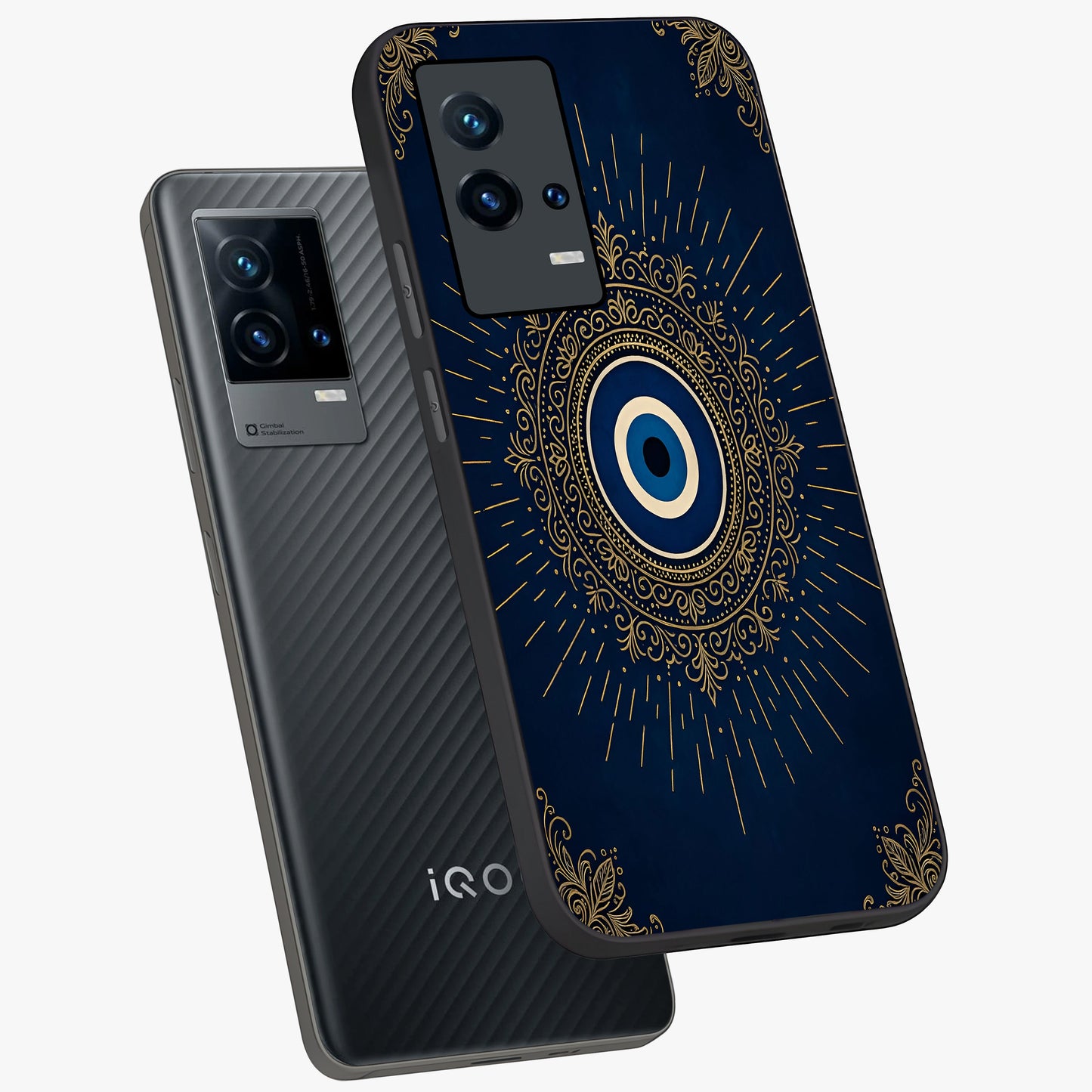 Golden Celestial Charm Glass Case displayed in angled mockup highlighting sparkling cosmic charm design with celestial aesthetic.