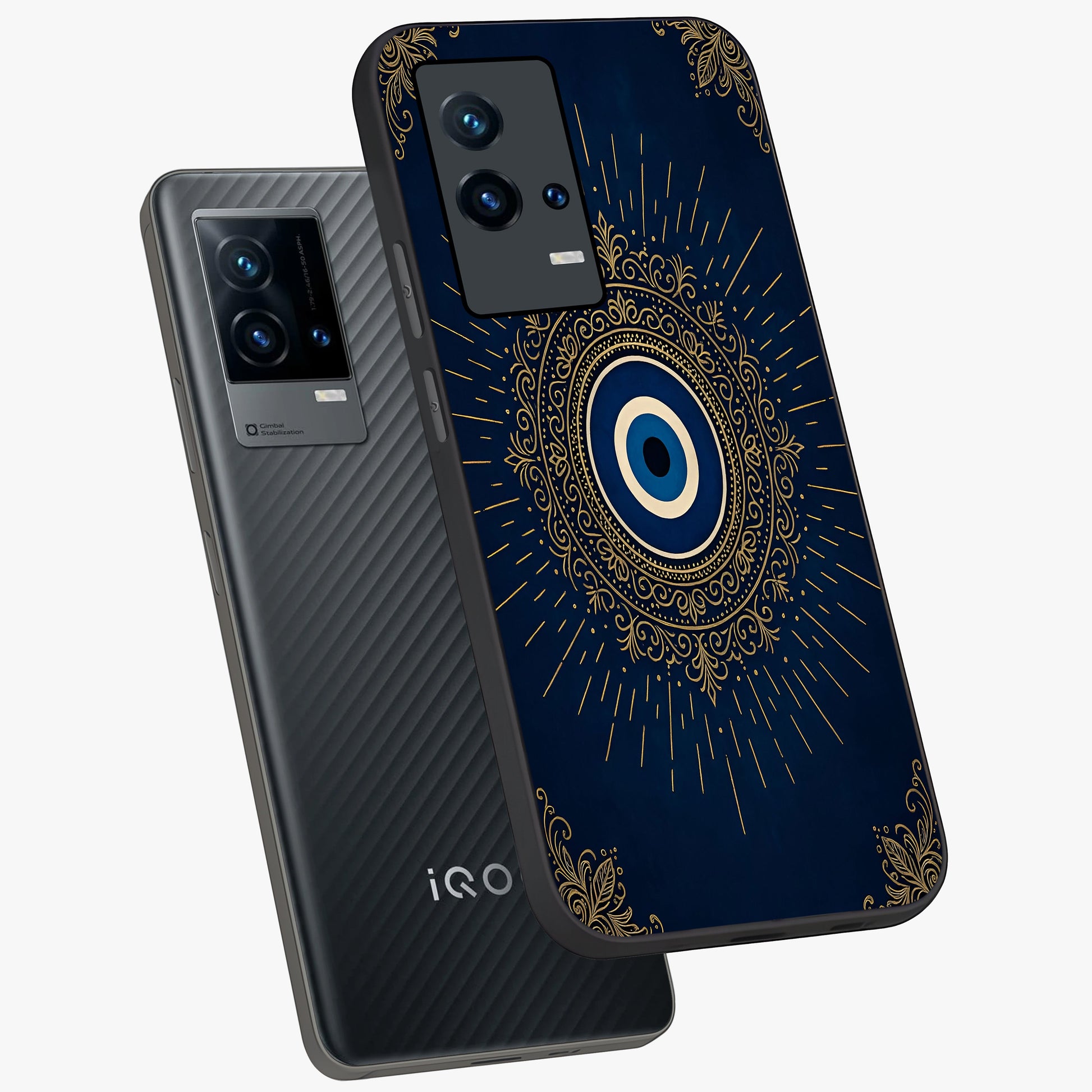 Golden Celestial Charm Glass Case displayed in angled mockup highlighting sparkling cosmic charm design with celestial aesthetic.