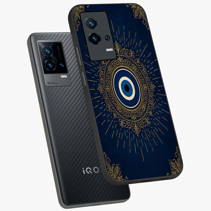 Golden Celestial Charm Glass Case displayed in angled mockup highlighting sparkling cosmic charm design with celestial aesthetic.