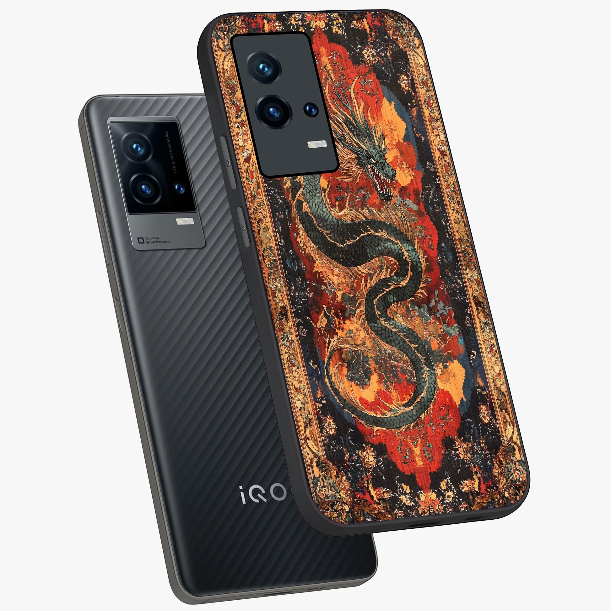 Inferno Dragon Soul Glass Case displayed in angled mockup highlighting powerful dragon illustration with inferno aesthetic.