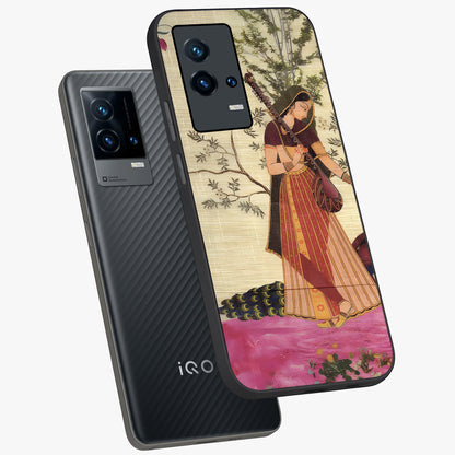 Lady With Veena Art Glass Case displayed in angled mockup highlighting graceful musical illustration with cultural artistic aesthetic.