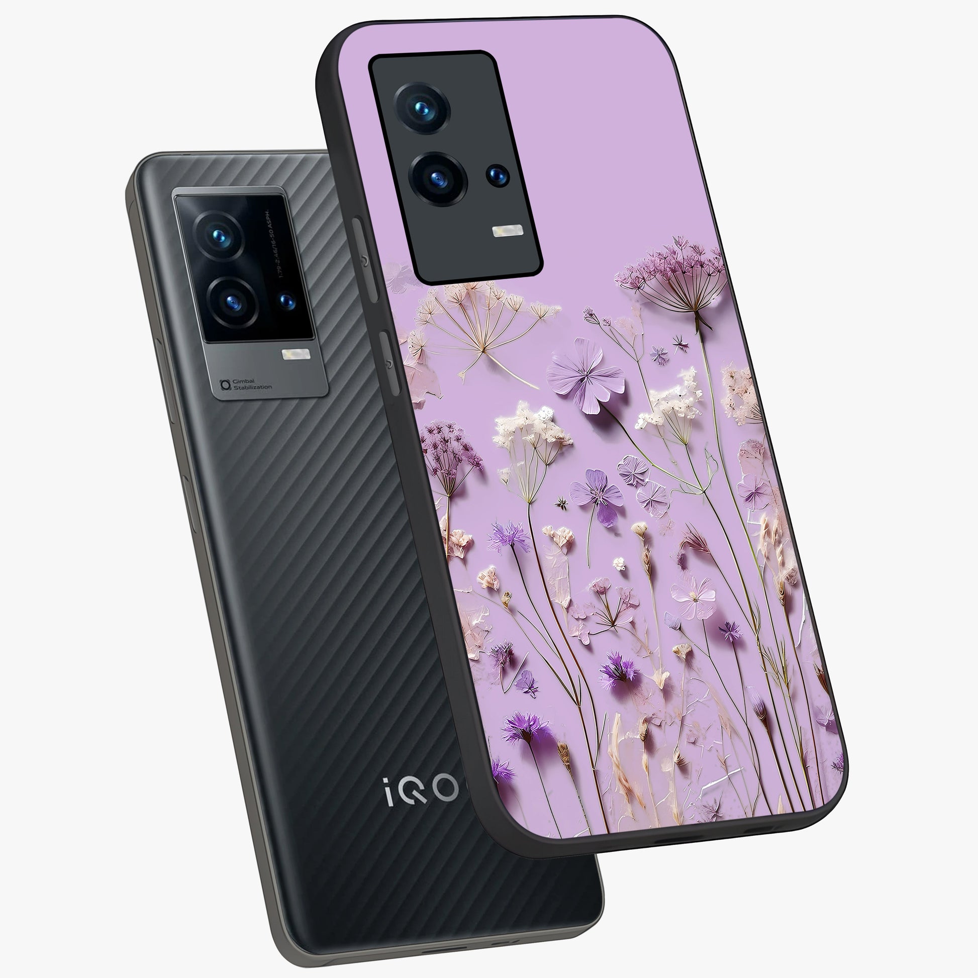 Lavender Blossom Dream Glass Case displayed in angled mockup highlighting dreamy lavender flower design with calming aesthetic style.