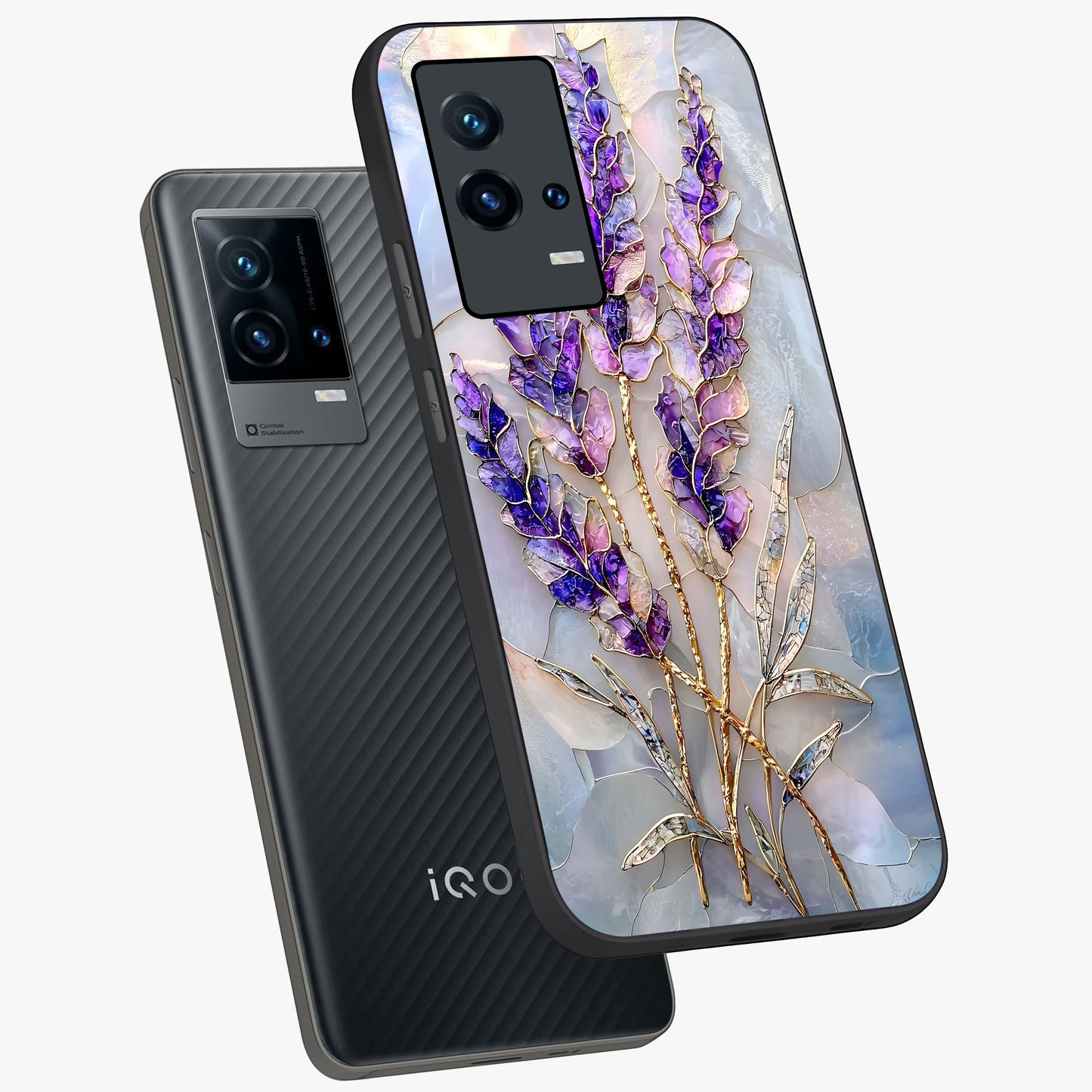 Lavender Dream Glow Glass Case displayed in angled mockup highlighting dreamy purple glow design with soft artistic style.