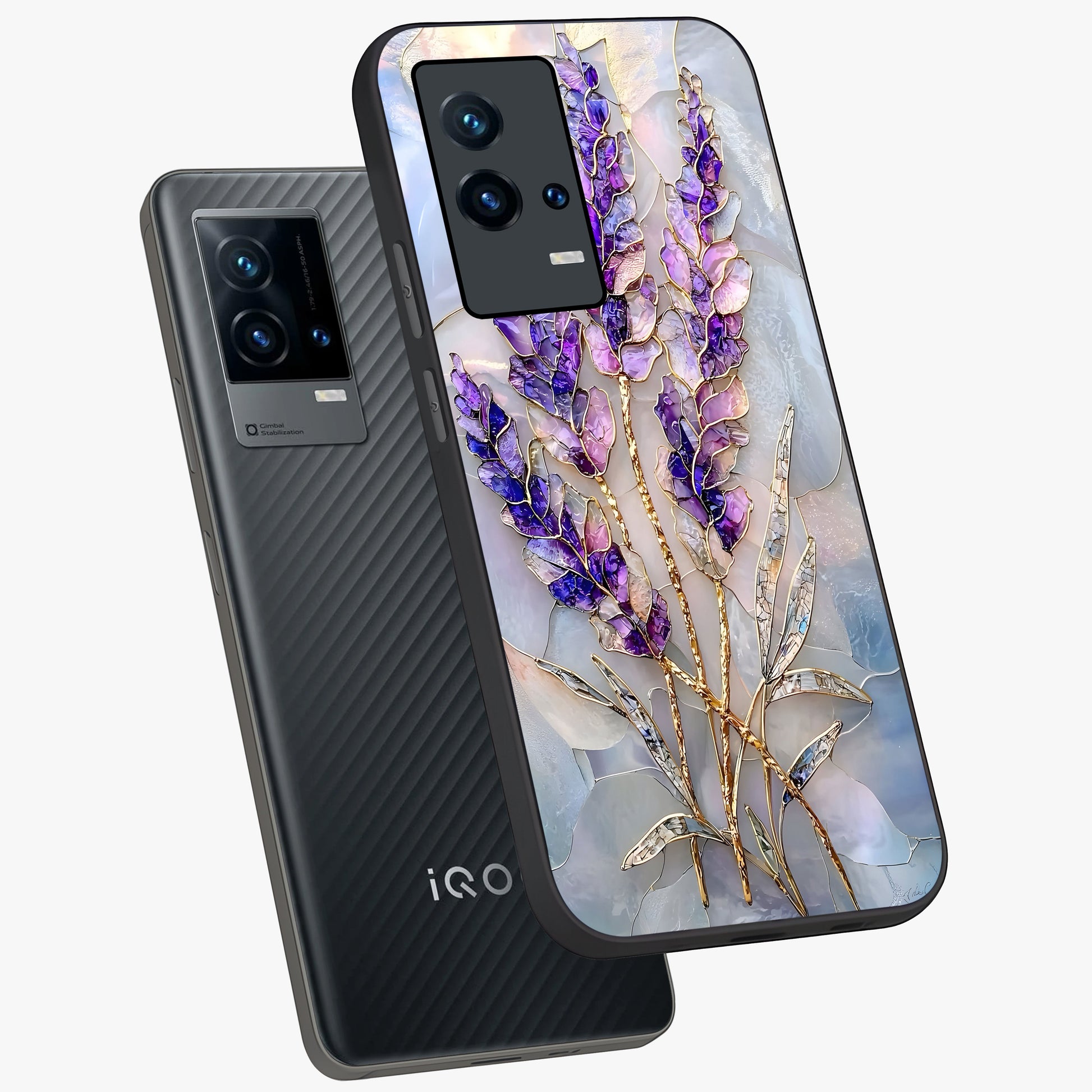Lavender Dream Glow Glass Case displayed in angled mockup highlighting dreamy purple glow design with soft artistic style.