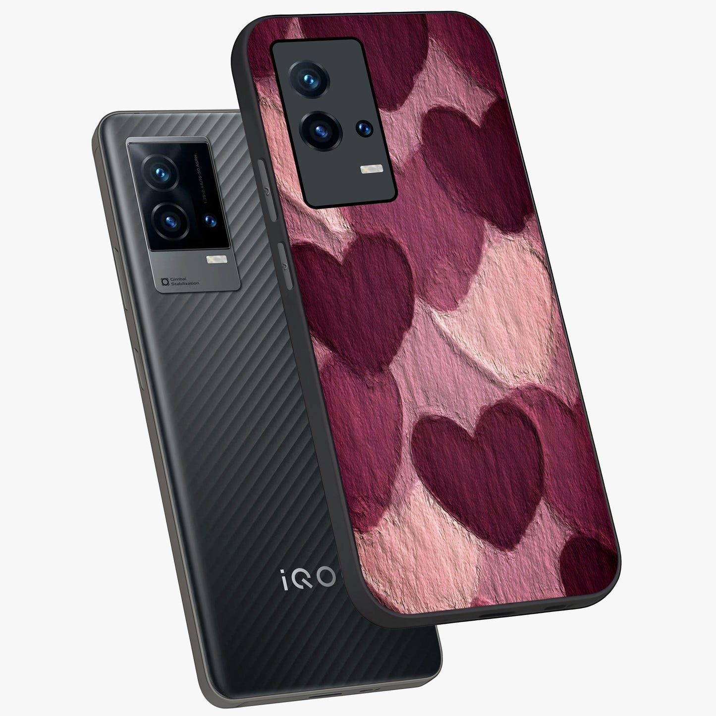 Layered Paper Hearts Glass Case displayed in angled mockup highlighting creative paper craft heart design with romantic aesthetic.