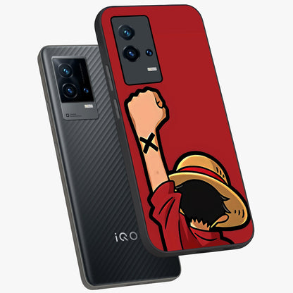 Luffy X Spirit Glass Case displayed in angled mockup highlighting powerful anime design with energetic action aesthetic.