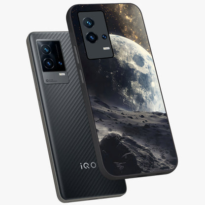 Lunar Horizon Glow Glass Case displayed in angled mockup highlighting celestial moon design with dreamy night aesthetic.
