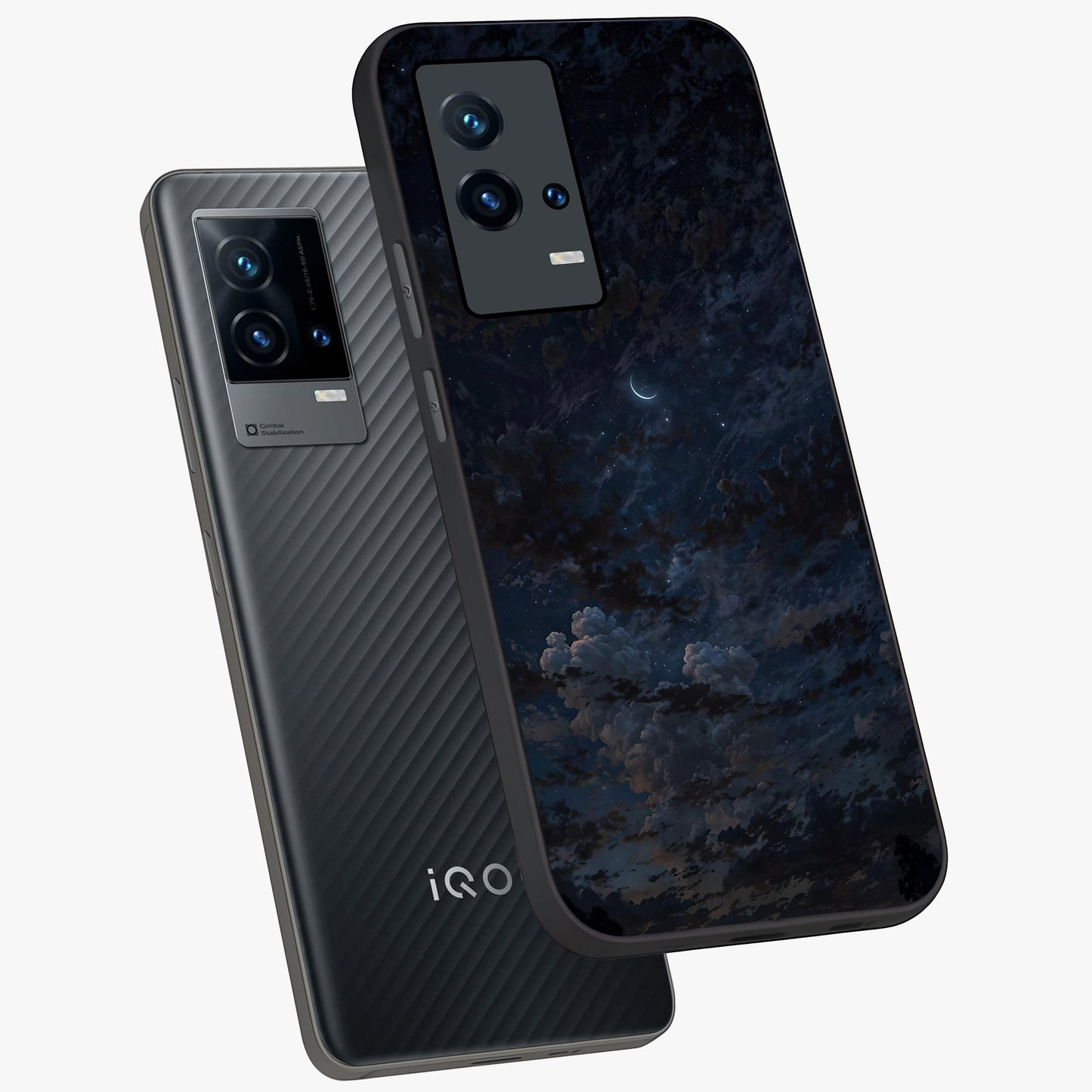 Lunar Veil Silence Glass Case displayed in angled mockup highlighting soft lunar design with peaceful celestial aesthetic.