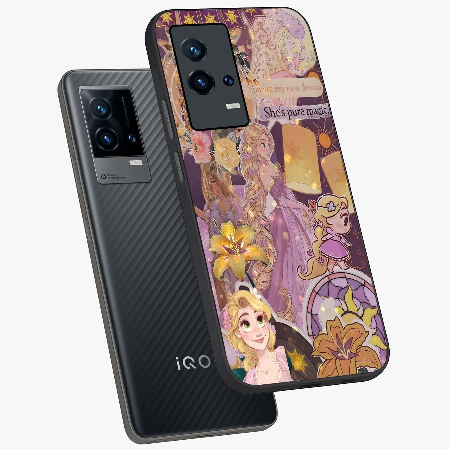 Magical Tangled Dream Glass Case displayed in angled mockup highlighting whimsical fantasy design with magical aesthetic.