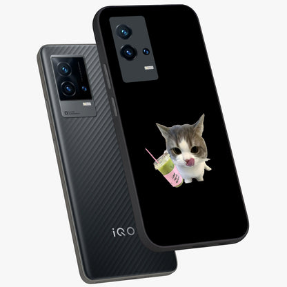 Matcha Cat Style Glass Case displayed in angled mockup highlighting playful feline design with pastel matcha aesthetic.
