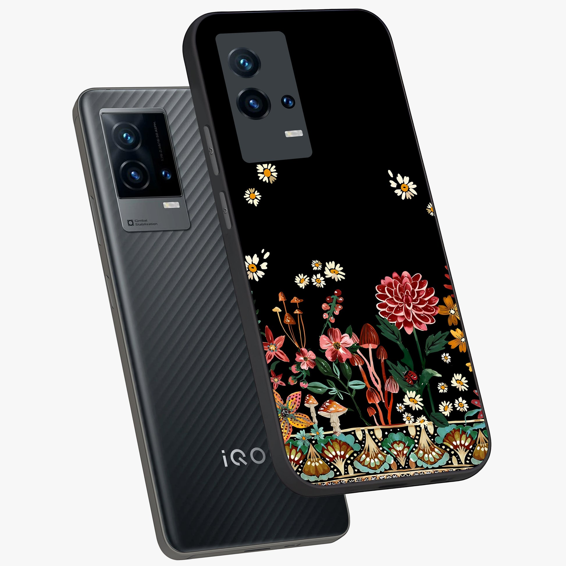 Midnight Bloom Pattern Glass Case displayed in angled mockup highlighting elegant flower design with midnight aesthetic style.