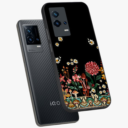 Midnight Bloom Pattern Glass Case displayed in angled mockup highlighting elegant flower design with midnight aesthetic style.