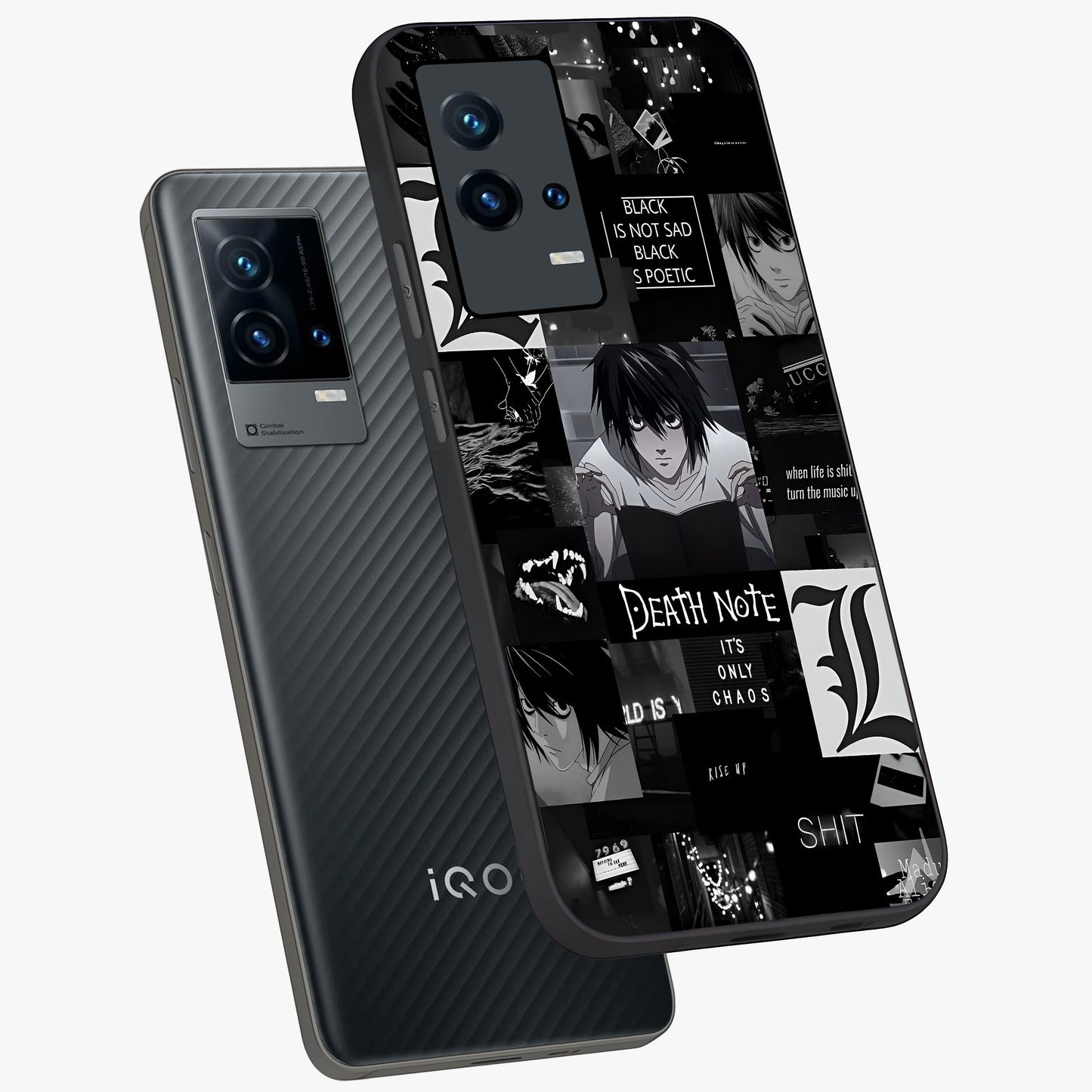 Midnight Chaos Mind Glass Case displayed in angled mockup highlighting chaotic artistic design with dramatic midnight aesthetic.