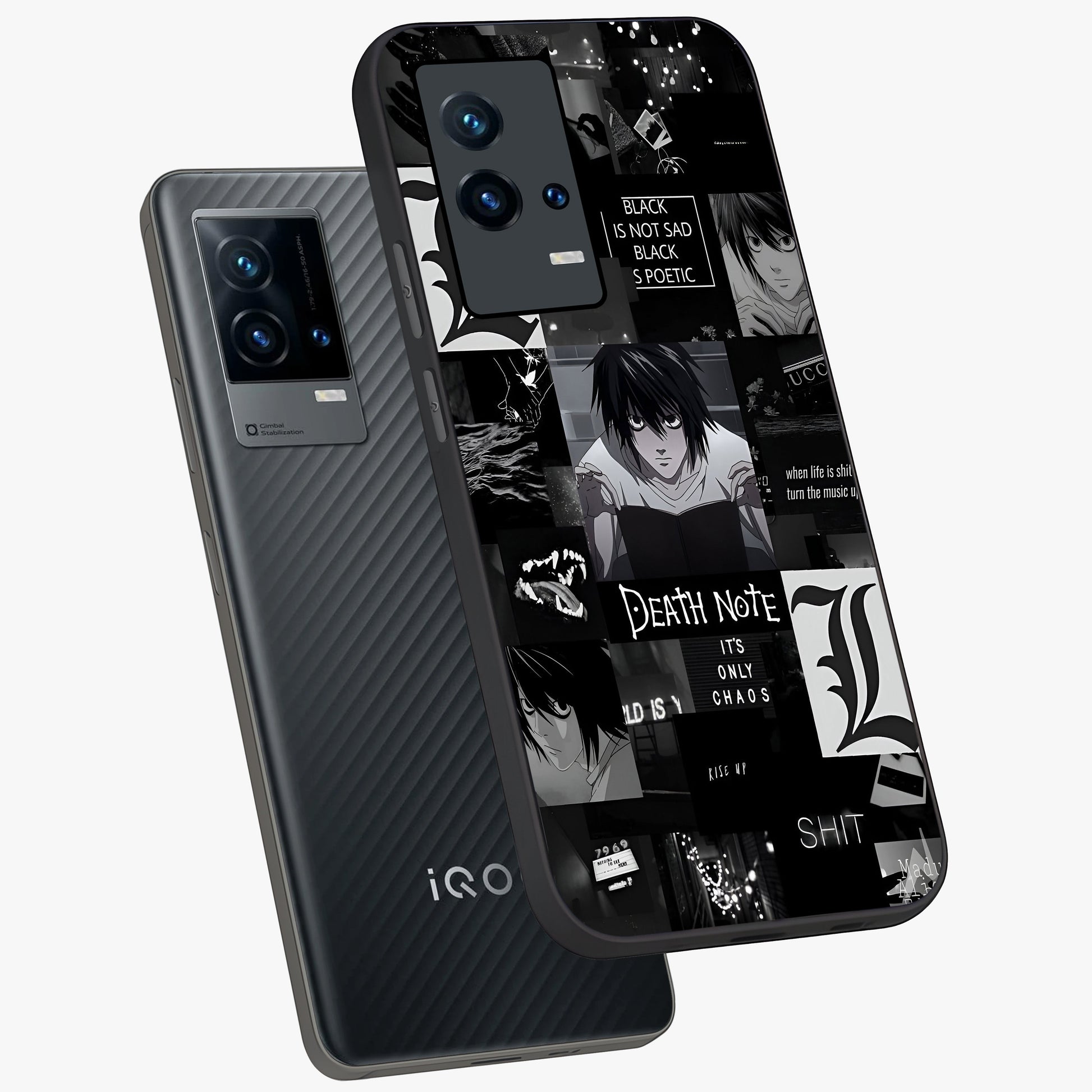 Midnight Chaos Mind Glass Case displayed in angled mockup highlighting chaotic artistic design with dramatic midnight aesthetic.