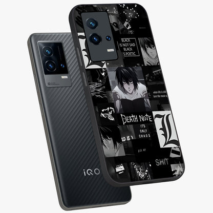 Midnight Chaos Mind Glass Case displayed in angled mockup highlighting chaotic artistic design with dramatic midnight aesthetic.
