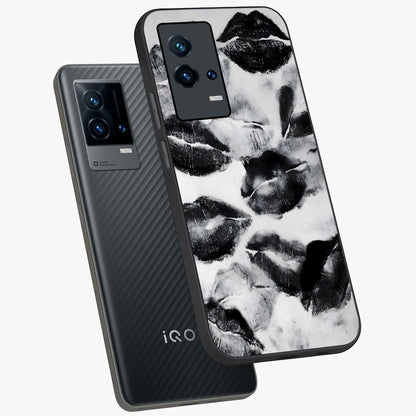 Midnight Kiss Marks Glass Case displayed in angled mockup highlighting playful romantic design with bold midnight aesthetic.