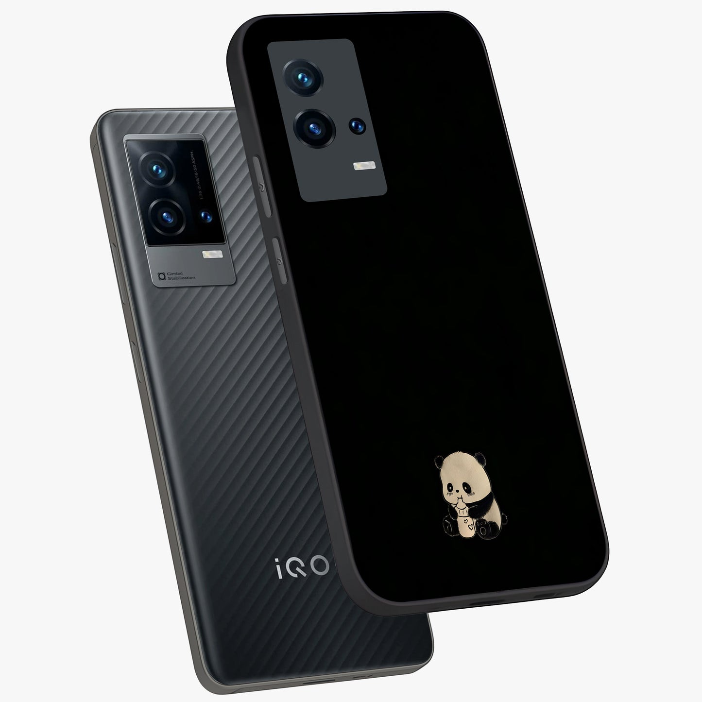 Midnight Panda Love Glass Case displayed in angled mockup highlighting adorable panda illustration with midnight aesthetic.
