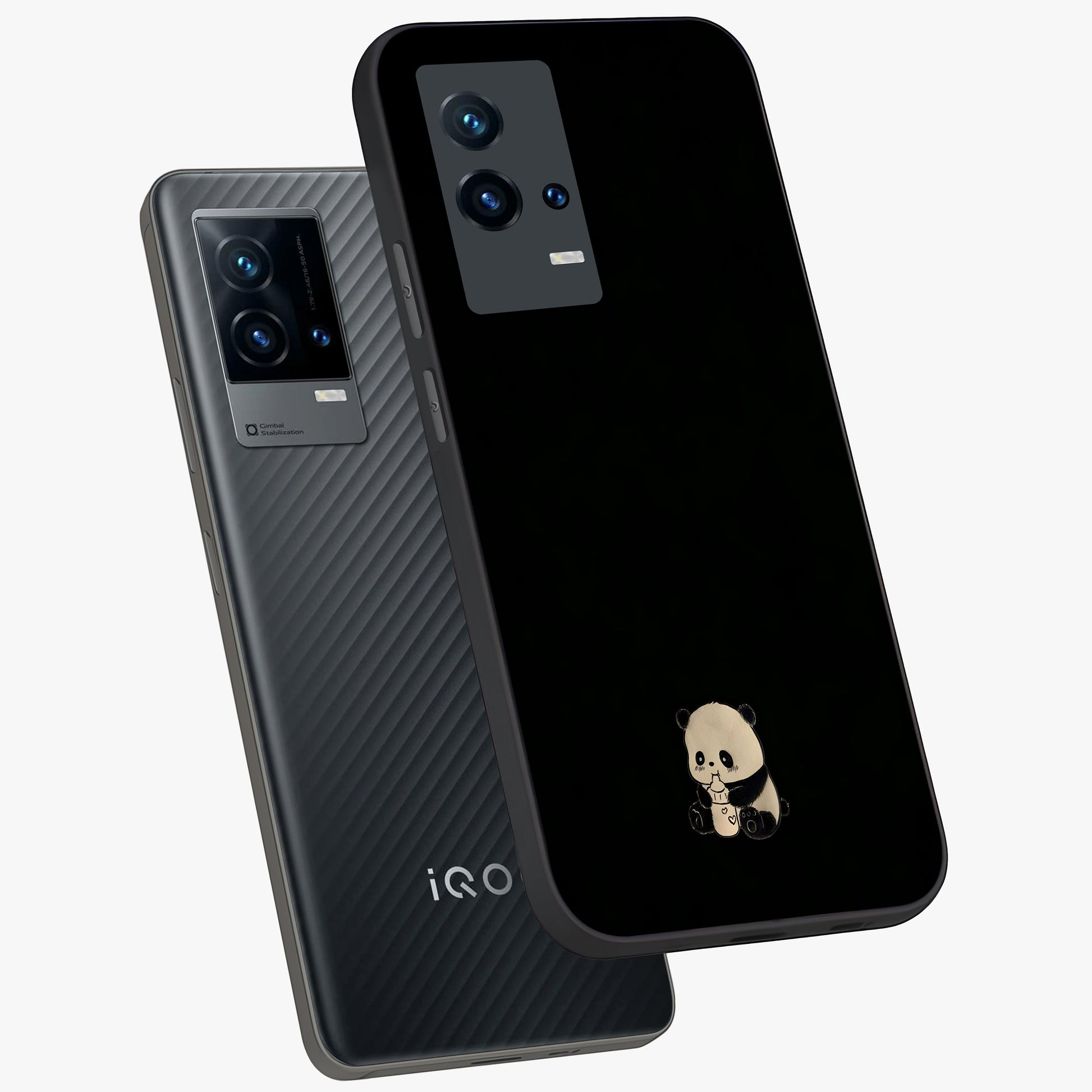 Midnight Panda Love Glass Case displayed in angled mockup highlighting adorable panda illustration with midnight aesthetic.