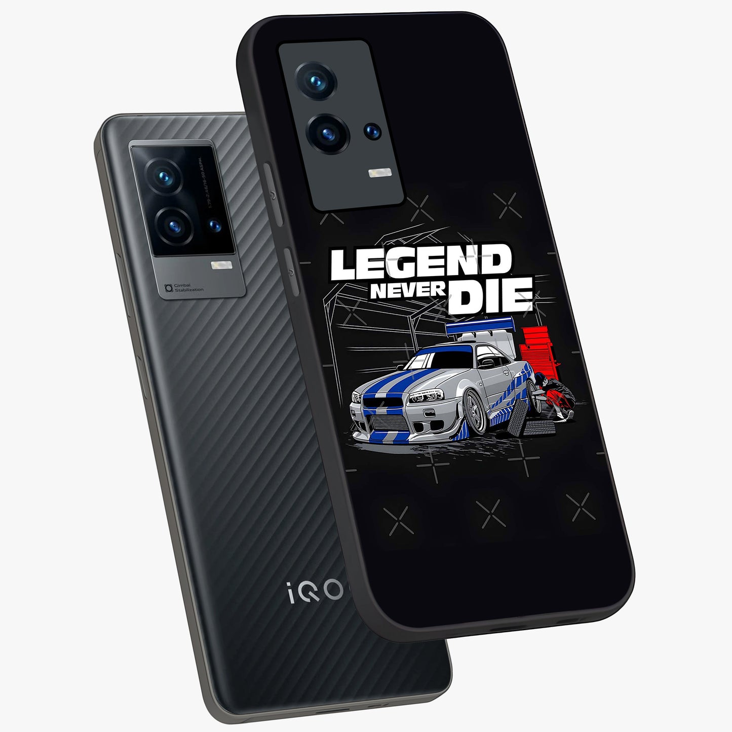 Midnight Racing Legacy Glass Case displayed in angled mockup highlighting dynamic automotive design with bold midnight aesthetic.