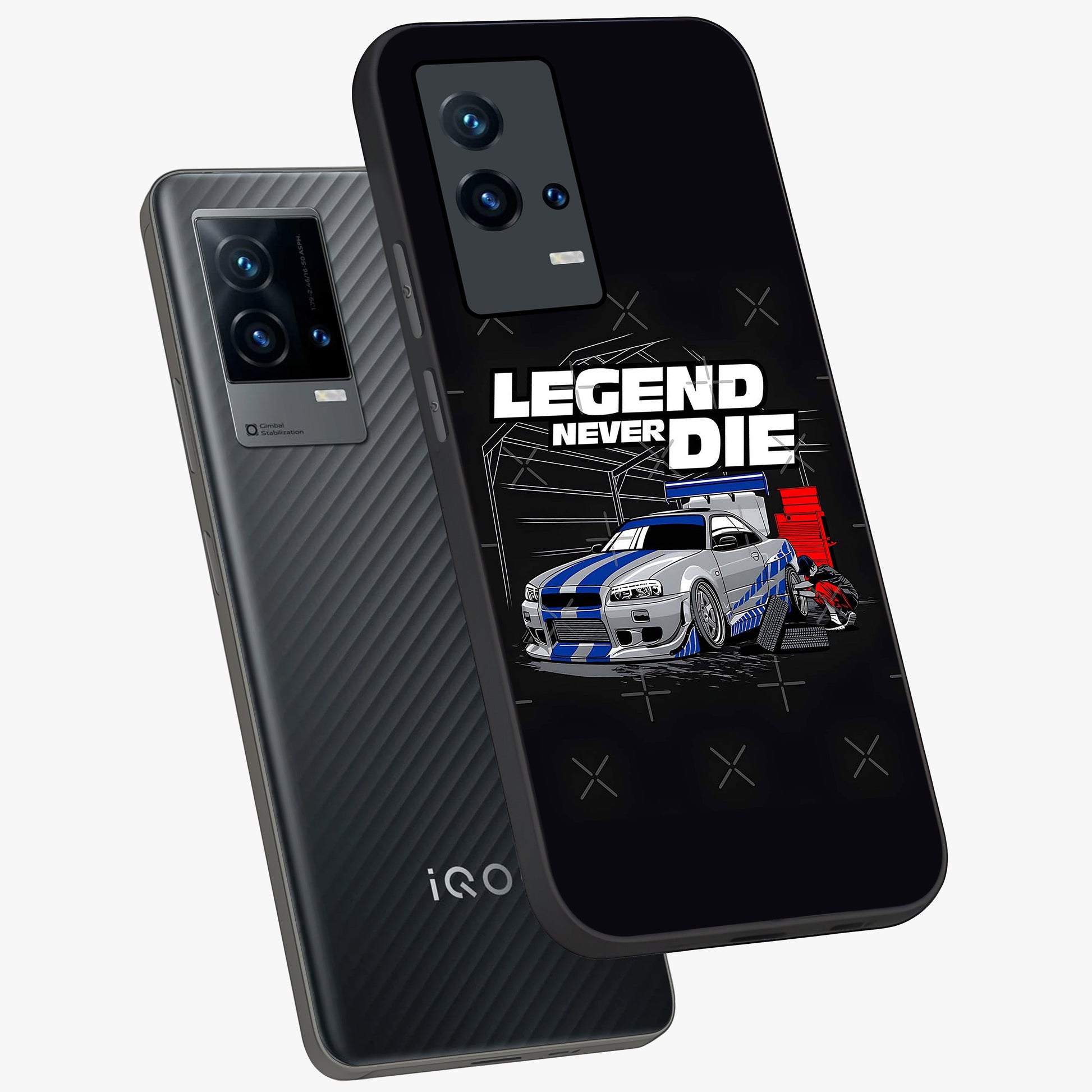 Midnight Racing Legacy Glass Case displayed in angled mockup highlighting dynamic automotive design with bold midnight aesthetic.