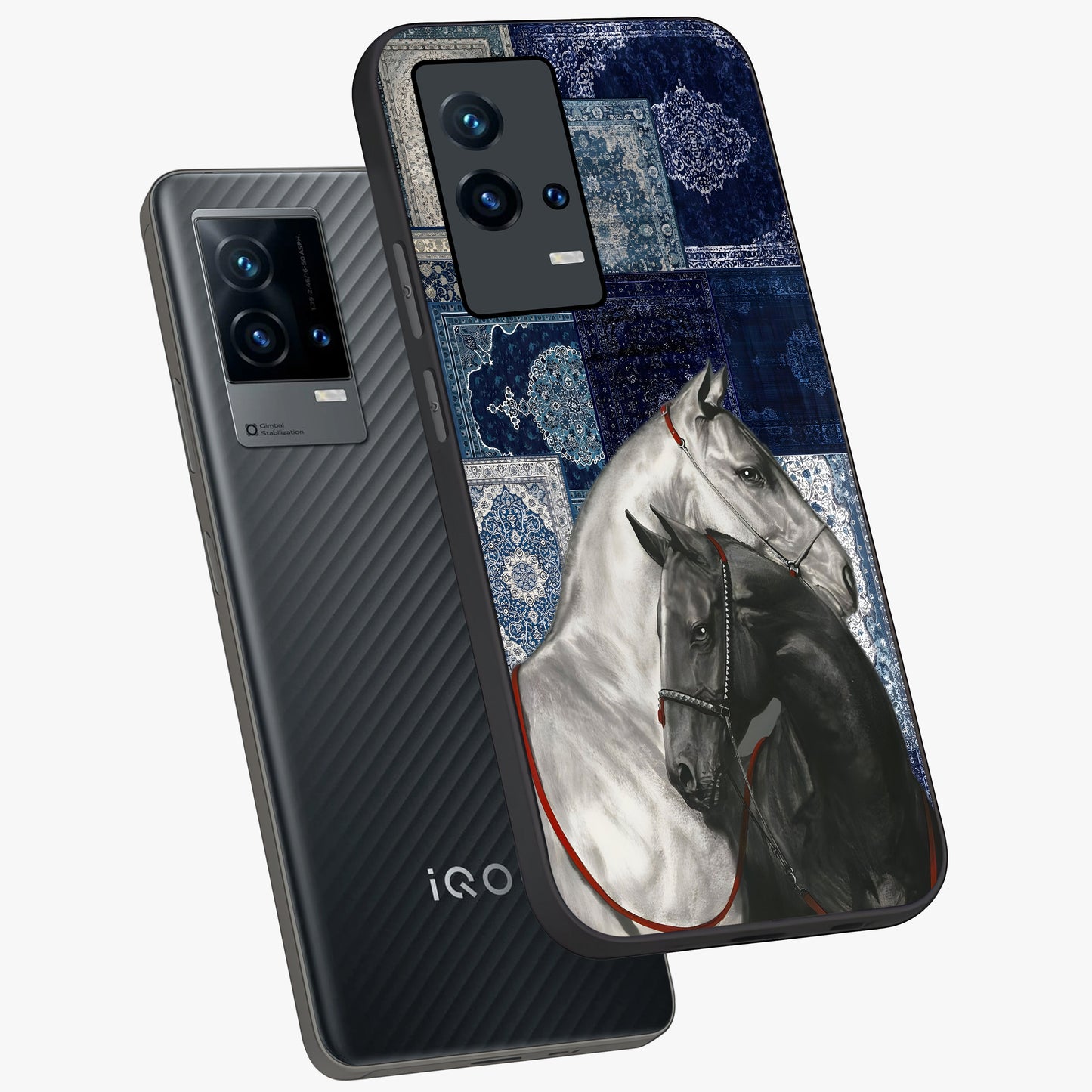 Midnight Stallion Blues Glass Case displayed in angled mockup highlighting powerful stallion illustration with deep midnight tones.