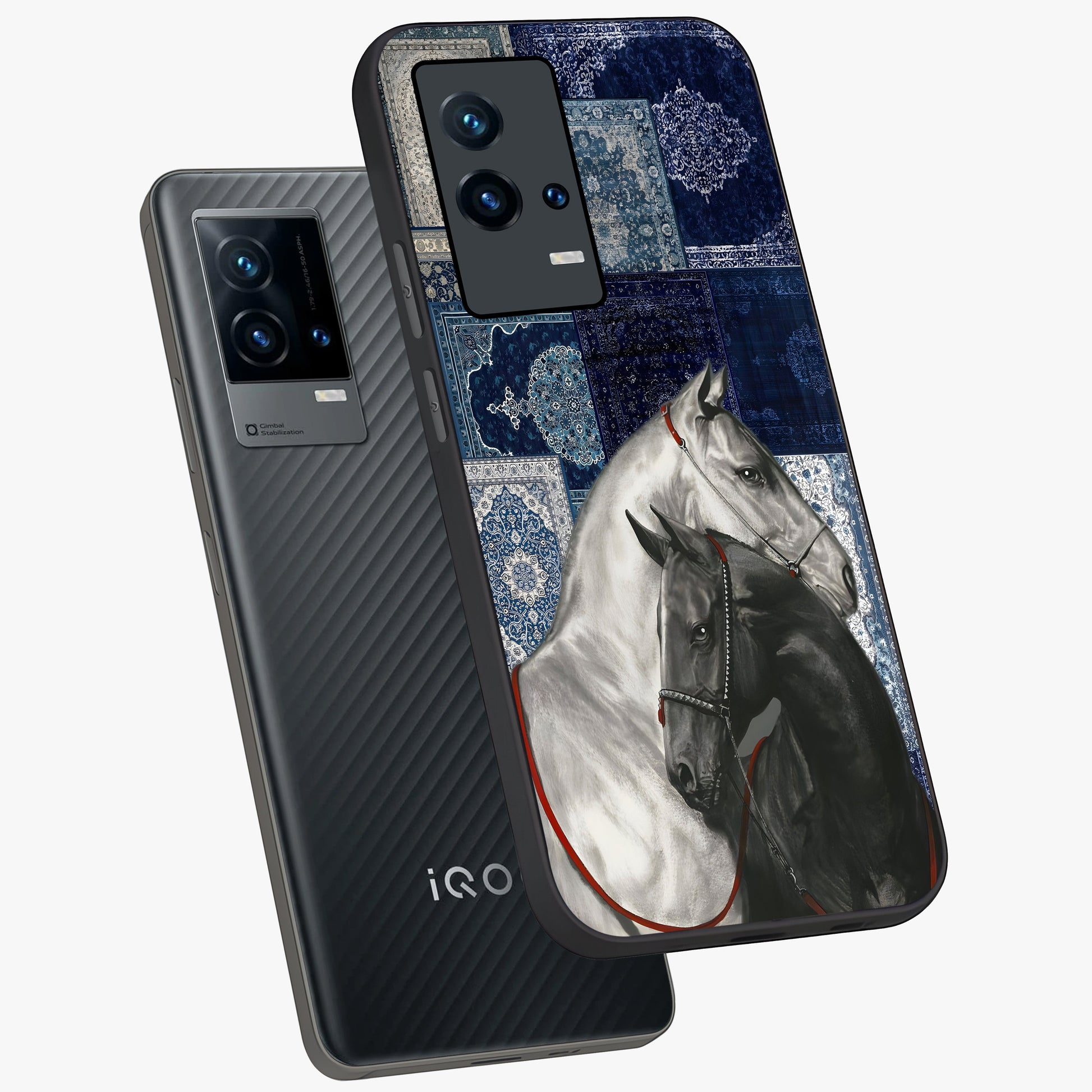 Midnight Stallion Blues Glass Case displayed in angled mockup highlighting powerful stallion illustration with deep midnight tones.