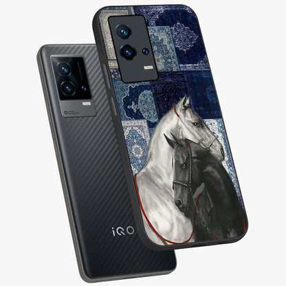Midnight Stallion Blues Glass Case displayed in angled mockup highlighting powerful stallion illustration with deep midnight tones.