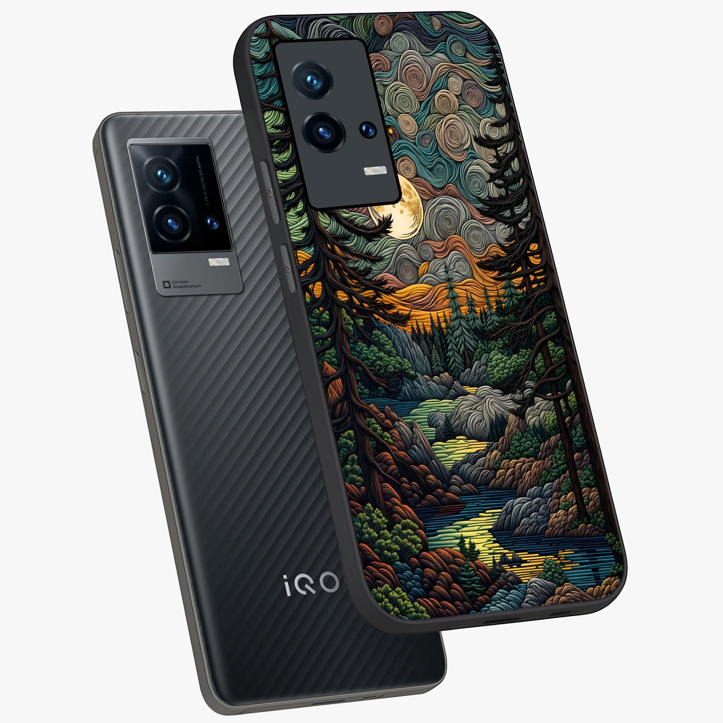 Moonlight Forest Dream Glass Case displayed in angled mockup highlighting dreamy forest design with glowing moon aesthetic.