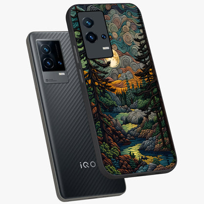 Moonlight Forest Dream Glass Case displayed in angled mockup highlighting dreamy forest design with glowing moon aesthetic.