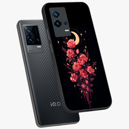Moonlit Floral Elegance Glass Case displayed in angled mockup highlighting graceful flower design with soft moonlight aesthetic.