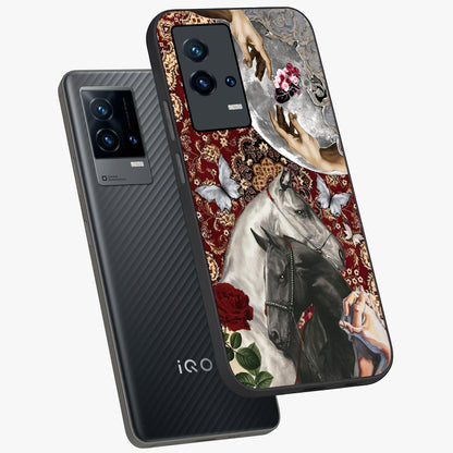 Moonlit Royal Stallion Glass Case displayed in angled mockup highlighting powerful stallion illustration with royal night aesthetic.