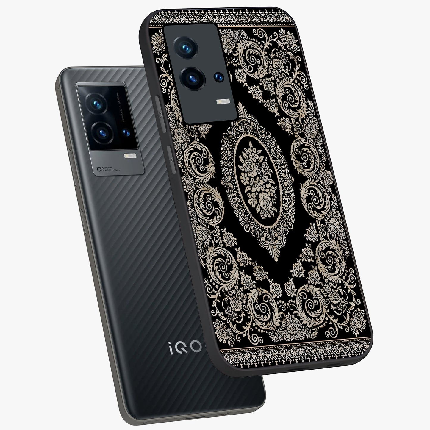 Noir Bloom Elegance Glass Case displayed in angled mockup highlighting refined flower design with stylish noir aesthetic.