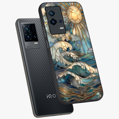 Oceanic Stained Printed Glass Case displayed in angled mockup highlighting colorful aquatic design with artistic aesthetic style.