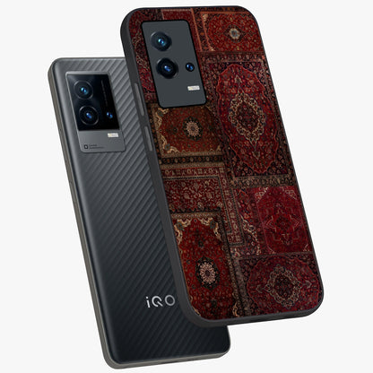 Persian Velvet Tale Glass Case displayed in angled mockup highlighting ornate textile inspired design with royal aesthetic.