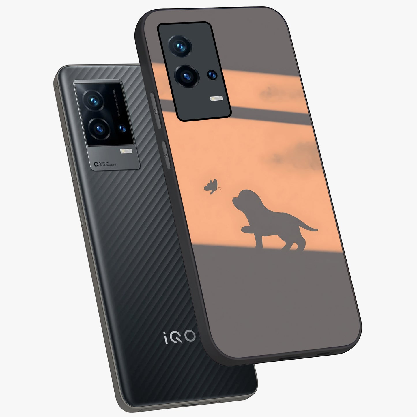 Puppy Shadow Art Glass Case displayed in angled mockup highlighting playful dog illustration with artistic shadow aesthetic.