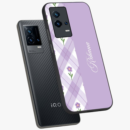 Purple Diamond Floral Glass Case displayed in angled mockup highlighting elegant purple flower design with decorative pattern.
