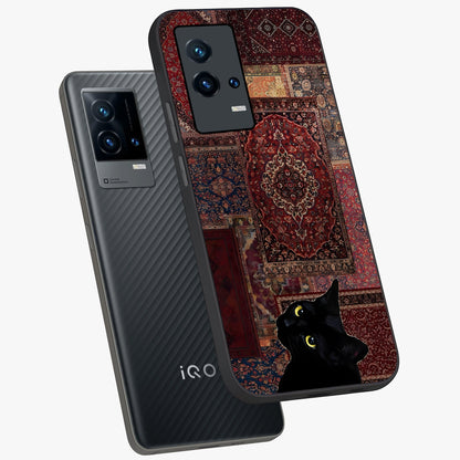 Regal Magic Cat Apple Glass Case displayed in angled mockup highlighting whimsical feline design with fantasy aesthetic.