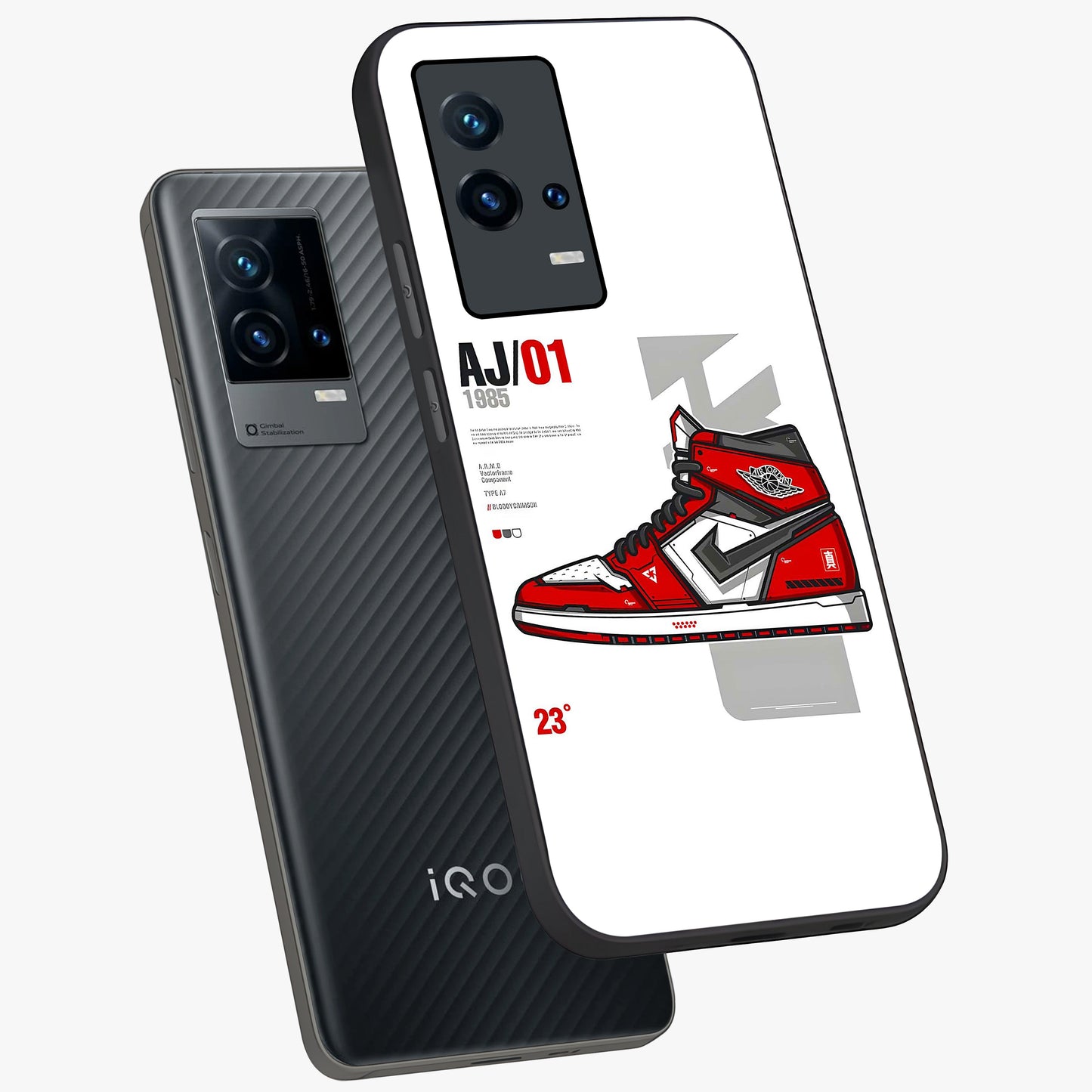 Retro Sneaker Blueprint Glass Case displayed in angled mockup highlighting detailed shoe design with sporty retro aesthetic.