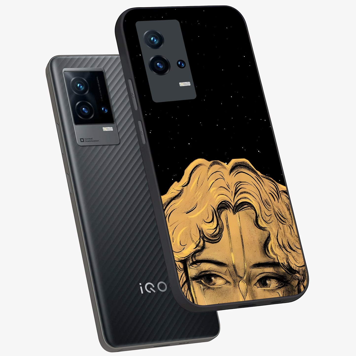Shri Krishna Art Glass Case displayed in angled mockup highlighting spiritual Krishna illustration with divine aesthetic.